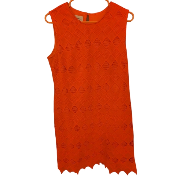 Donna Morgan Bright Coral Orange Crochet Lace Sheath Shift Mini Dress Sz 10 - Picture 2 of 7